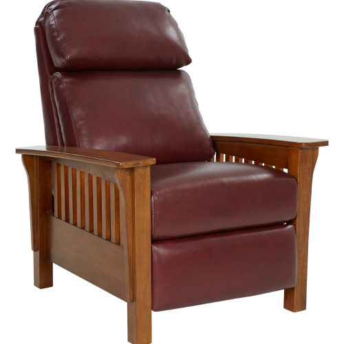 Mission Manual Recliner in Marisol Cabernet Top Grain Leather & Mahogany Finish Wood